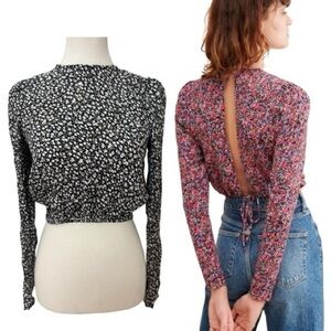 AFRM Ditsy Floral Print Open Back Crop Blouse Medium